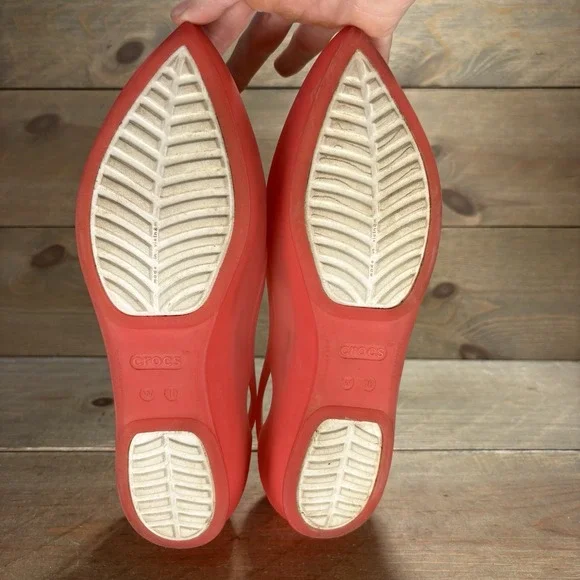 crocs rio womens size 10 shoes coral pink slip on pointed comfort work flats - Picture 6 of 9